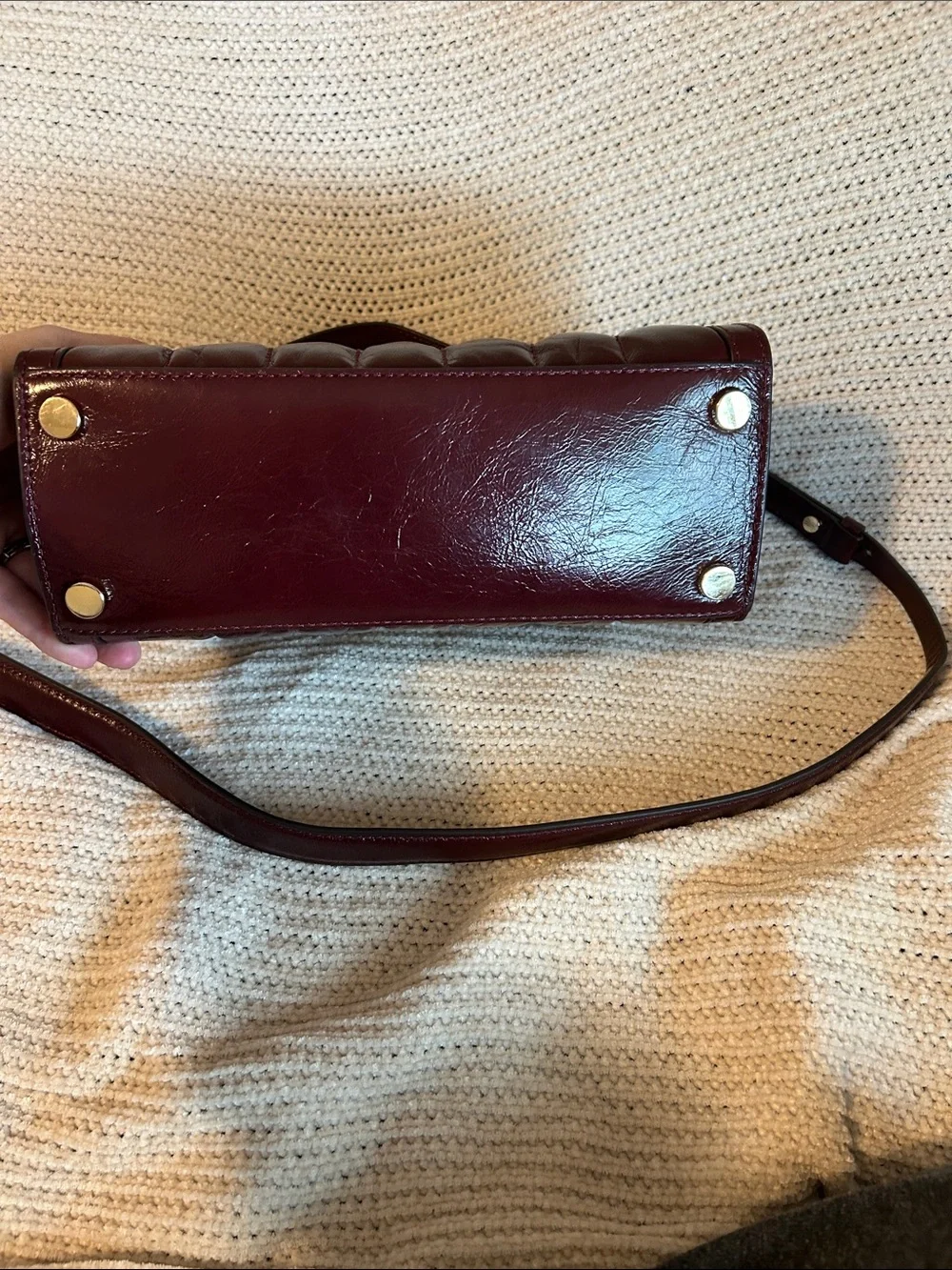 Michael Kors Quilted Patent Satchel in Deep Burgundy